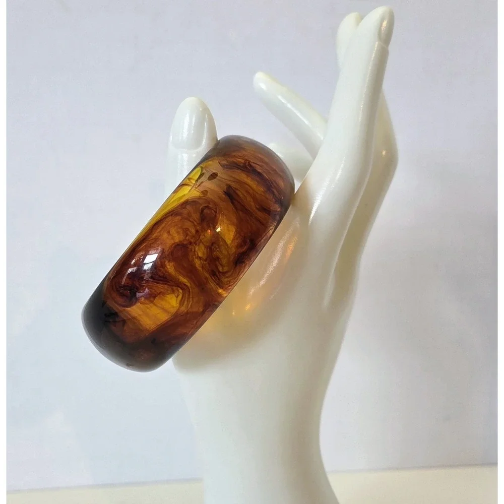 Vintage Wide Acrylic‎ Bangle Bracelet Tortoiseshell Rootbeer Boho Dark Academia